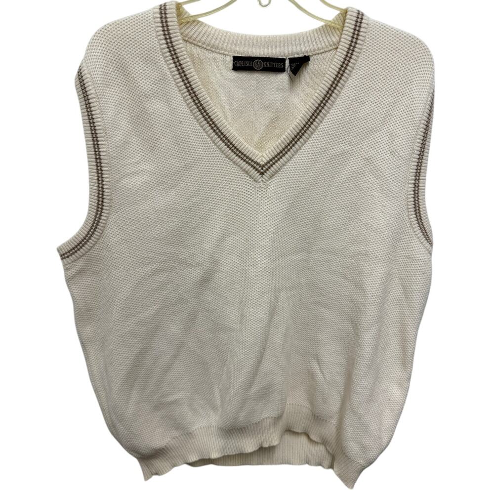 Vintage Cape Isle Knitters Sweater vest Mens Sz L preppy y2k cream pullover
